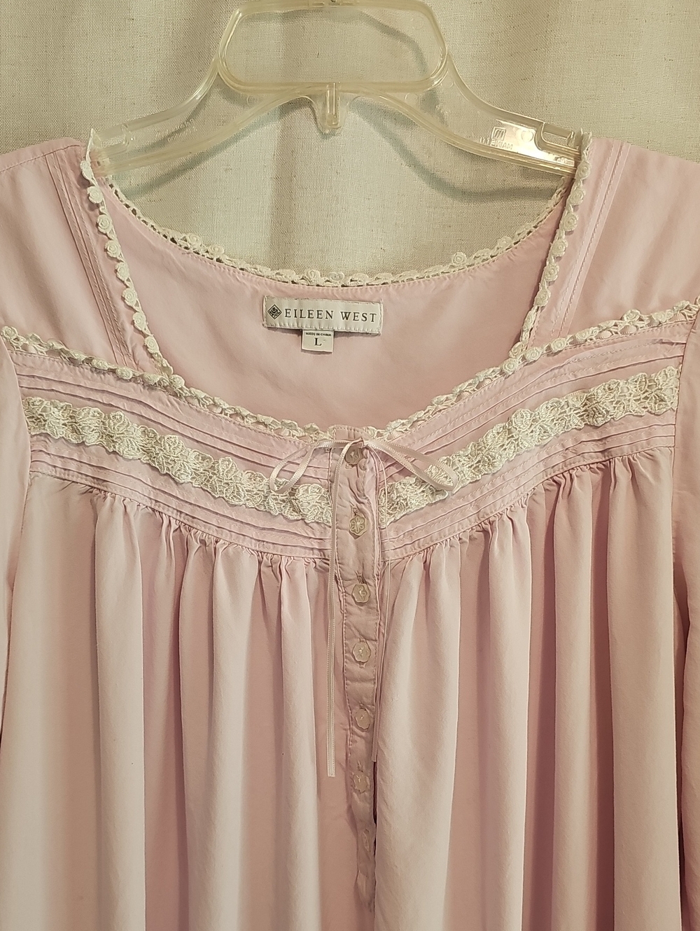 Eileen West Light Pink Lace-Trim Button Front Nightgown